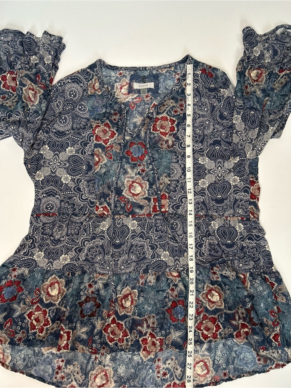 Cupio Boho Mixed Floral Paisley Split Neck Peasant Blouse 3/4 Bell Sleeve - Picture 6 of 8